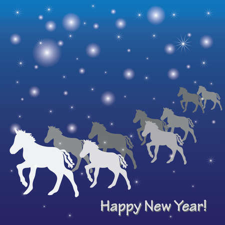 New Year s greeting card with horsesのイラスト素材