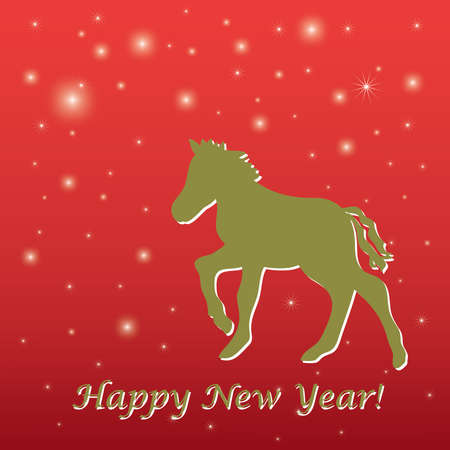 Red New Year s greeting card with horseのイラスト素材