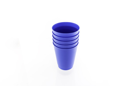 plastic glasses isolated on whiteの写真素材