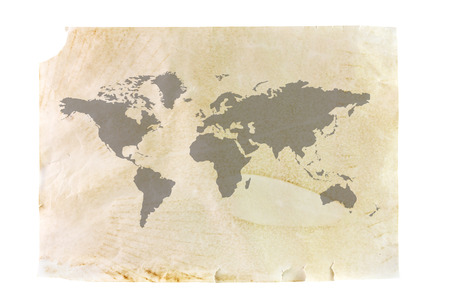 world map displayed on the corrugated old paper. Close upの写真素材