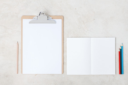 Blank open notebook with clip board, Business template mock up for adding your text