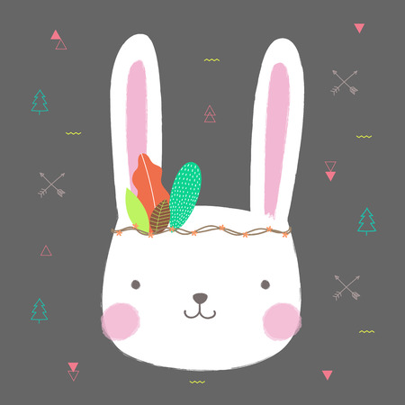 Cute rabbit boho-chic style with flower crown for banner and greeting card design. Vector illustration.のイラスト素材