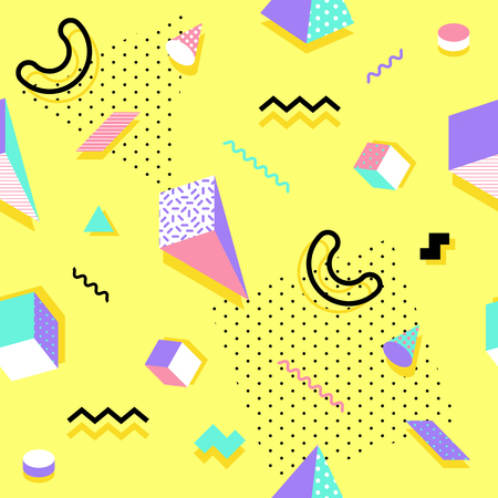 Memphis seamless pattern colorful. Geometric seamless pattern different shapes fashion 80's-90's style. Vector Illustrationのイラスト素材