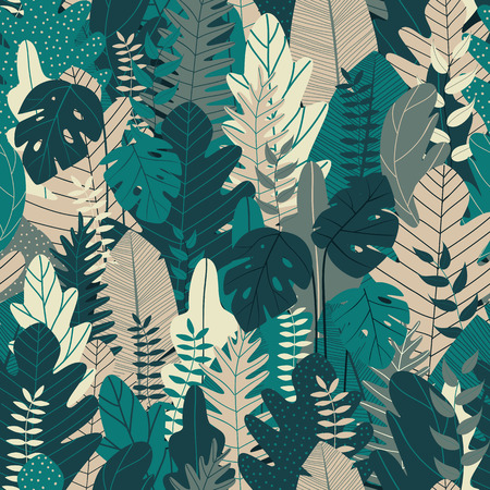 Seamless pattern with leaves. Tropical background for summer banner and printing design. Vector illustrationのイラスト素材