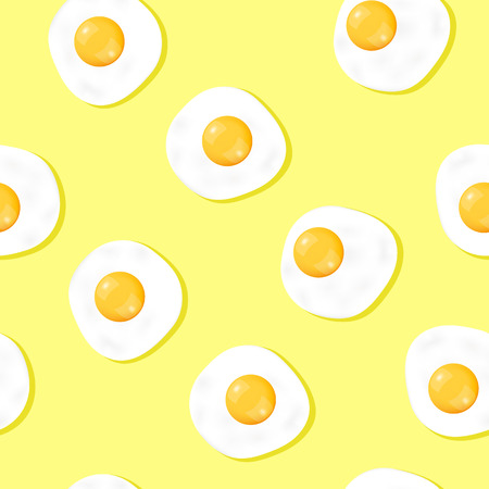 Fried egg seamless patterns on yellow background for printing and website banner design, wallpaper and textile fabric print. Vector illustration.のイラスト素材