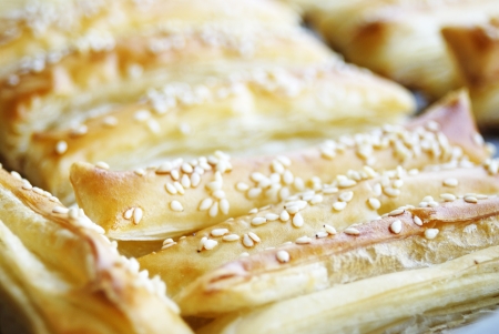 Just baked crunchy puff pastry on the dishの写真素材
