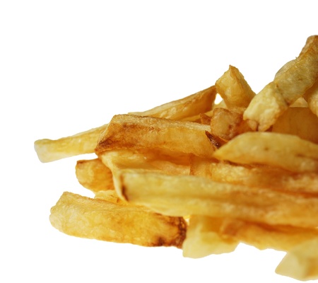 Fresh tasty french fries on the white isolated background 