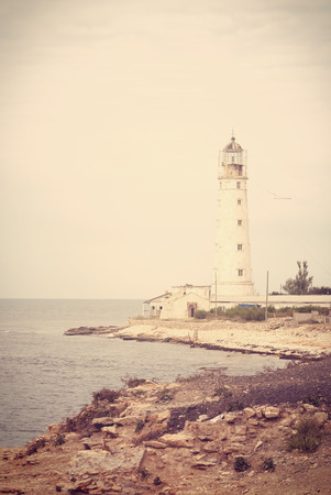 Beautiful view on the lighthouse on the Tarkhankut capeの写真素材