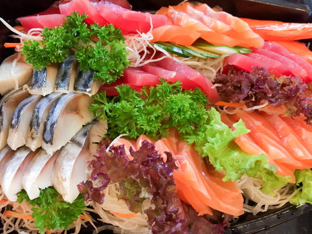 Close Up of sashimi set, tuna sashimi and salmon sashimi -  Japanese foodの写真素材