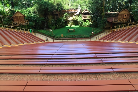 Wooden seat grandstand watch the games inside the stadium 