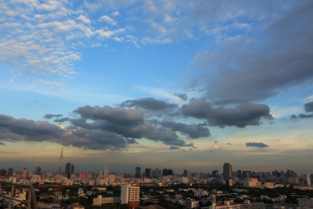 Bangkok City with Blue Sky on Cloudy Day, Thailand の写真素材