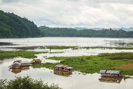 Many Raft Houses on the Songkalia River in Thailand の写真素材