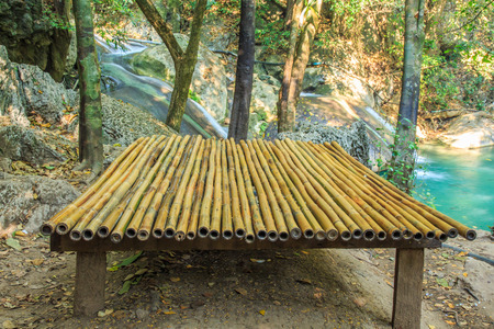 Bamboo Litter Wooden near Waterfall の写真素材