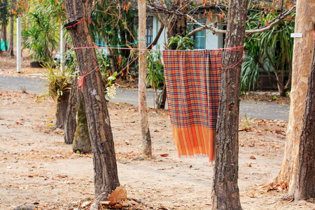 Laundry Hanging out to Dry Outdoors in Summer の写真素材