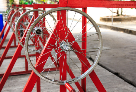 Used Bicycle Wheel with no Tire の写真素材
