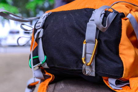 Carabiner hang with bag bottom.の写真素材
