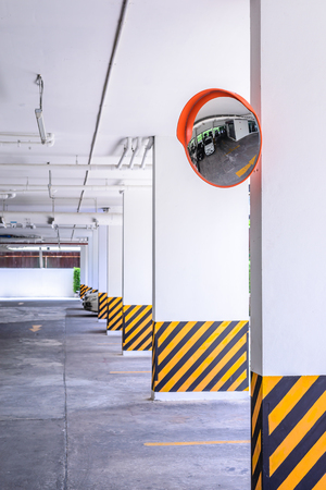 Traffic convex mirror at car park.の写真素材