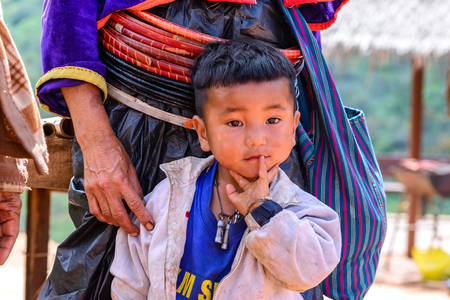CHIANG MAI, THAILAND - 2015 November 05: Portrait of unidentify Palaung ragged boy, Palaung tribes live in northern of Thailand.のeditorial素材