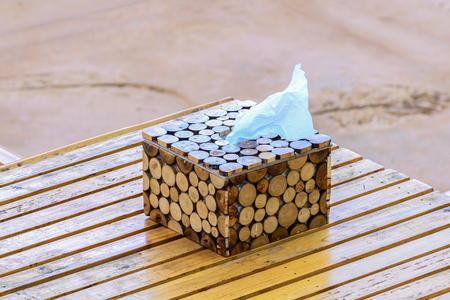 Thai style handmade wooden tissue box.の写真素材