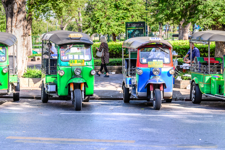 BANGKOK, THAILAND - 2015 November 25: Unidentify owner blue taxi, Bangkok traditional taxi called Tuk Tuk.のeditorial素材