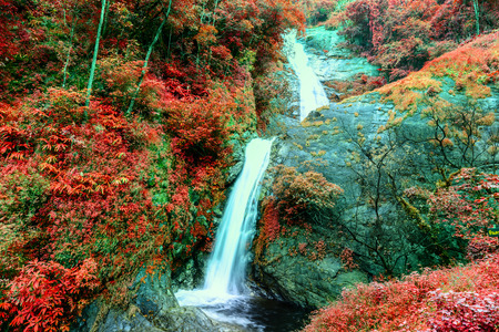 Beautiful autumn waterfall in deep forest in Chiang Mai, Thailand.の写真素材