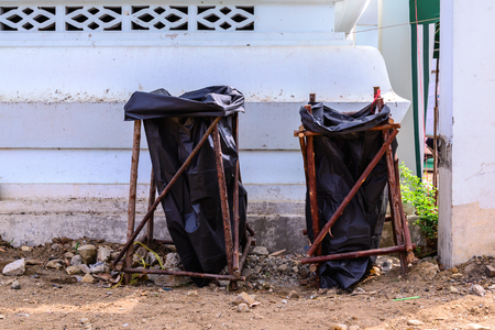 Black bag use for keep garbage in city.の写真素材