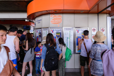BANGKOK, THAILAND - 2016 February 14: Unidentified peoples queuing to buy the BTS (The Bangkok Mass...