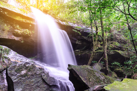 Tham Yai Waterfall at Phu Kradueng national park in Loei, Thailand.の写真素材