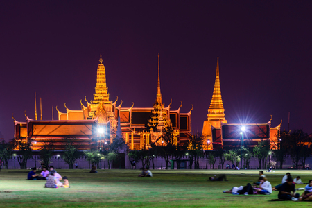 Wat Phra Kaew, Public temple at night in Bangkok, Thailand.の写真素材