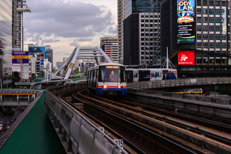 BANGKOK, THAILAND - 2016 August 27: BTS Skytrain of Silom Line, The Silom Line is a route of BTS Skytrain in Bangkok, Thailand.のeditorial素材