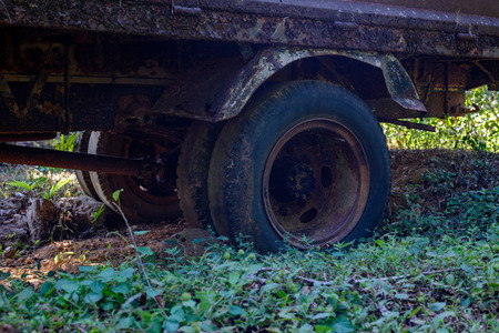 Aged truck rusted in abandoned mine.の写真素材