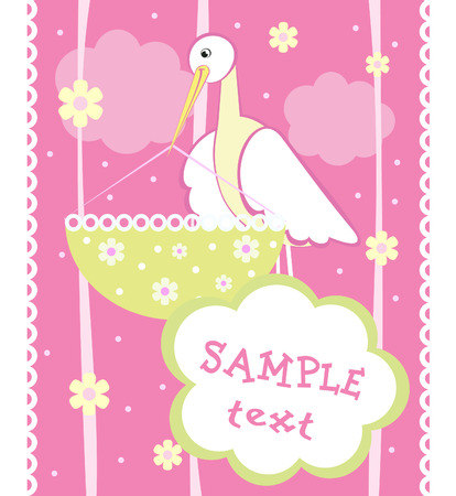 Baby arrival announcement card with storkのイラスト素材