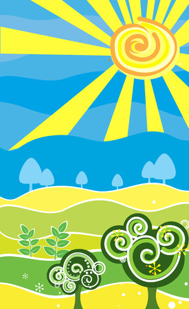 Decorative landscape for design with sunのイラスト素材