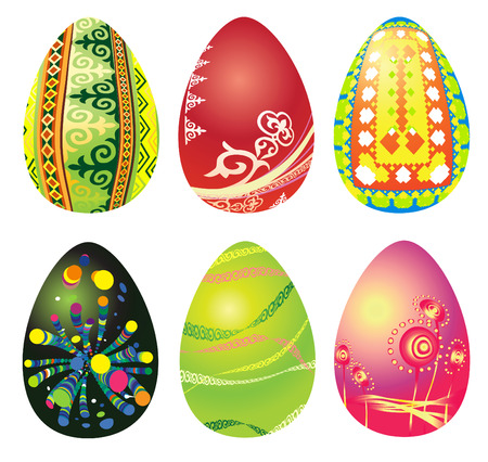 Six color easter eggs over white backgroundのイラスト素材