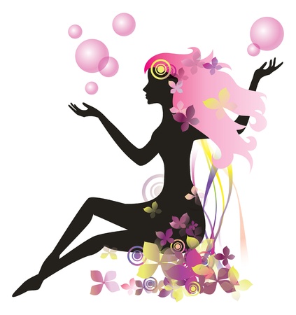 Beautiful vector woman  in a spa with flowersのイラスト素材