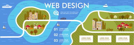 Small town urban landscape in flat design style, vector illustration.のイラスト素材