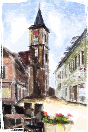 Illustration of city Street. Watercolor style.のイラスト素材