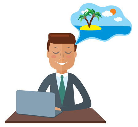 Cartoon businessman thinking about vacationのイラスト素材