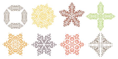 Vector Design Element. Round ornament decoration. Line flower pattern. Stylized floral motif.  Complex flourish weave medallion. Snowflakes.のイラスト素材