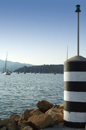 Elba island harbour light (Italy)の写真素材