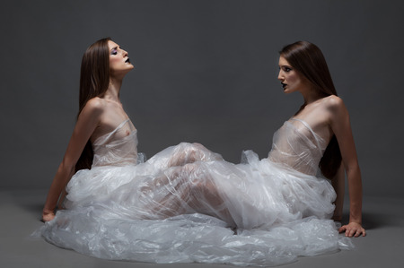 mirrored girl fashion art studio portraitの写真素材