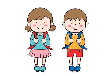 It is a school go to school appearance of the elementary school student.のイラスト素材