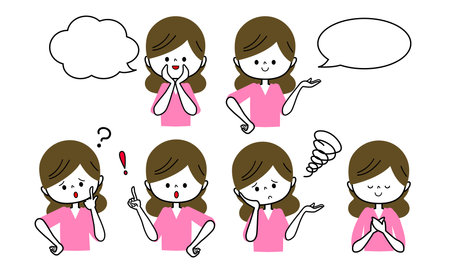 a woman who worries and questions and solves and proposesのイラスト素材