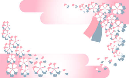 Cherry blossoms and cherry blossom petals and stripsのイラスト素材