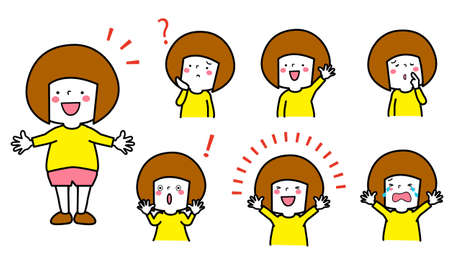 Girl's expression and singing, joy, doubt, trouble, solution, tearsのイラスト素材