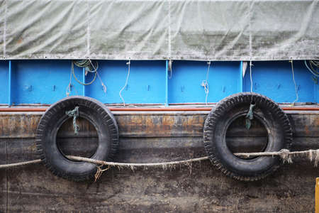 Rubber bumpers on the mooringの写真素材