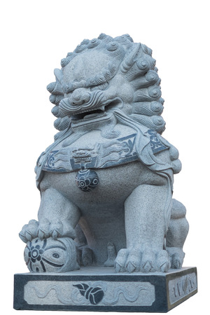 Isolated on white with clipping path of Chinese lion statue the guardian of the gate.の写真素材