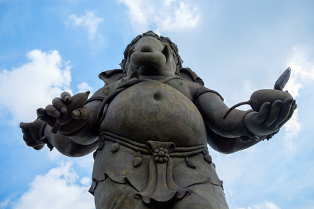 CHACHOENGSAO, THAILAND - JULY 23: Bottom view of large statue of Lord Ganesha, a Hindu deity on July 23, 2016 in Chachoengsao, Thailand.のeditorial素材