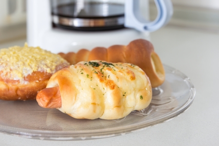 Bakery set and coffee backgroundの写真素材