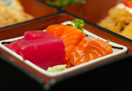 Closeup sushi in box setの写真素材